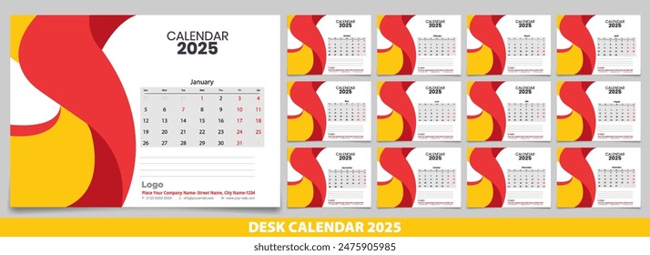 Calendar 2025 week start Sunday corporate design planner template.