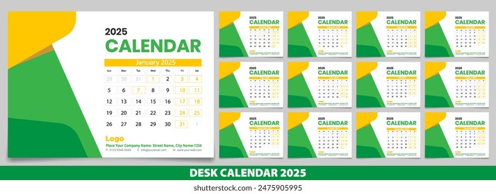 Calendar 2025 week start Sunday corporate design planner template.