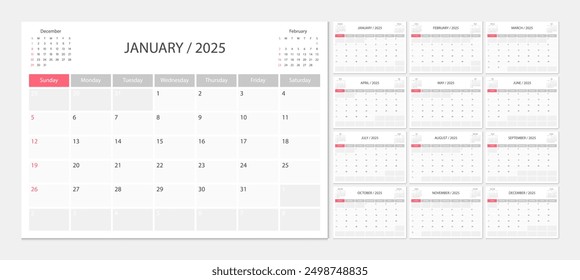 Calendar 2025 week start Sunday corporate design planner template. Calendar planner 2025.