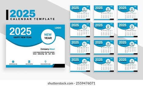 calendar 2025 week start sunday corporate design template vector