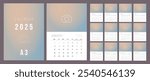 Calendar 2025. Week Starts on Monday. A3 format ready to print.  Set Desk Calendar template design with Place for Photo.  Set of 12 Months. Stationery design. Advertisement. Vector layout Pastel cover