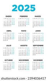 Calendar 2025, week starts on Monday. Spanish