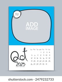 Calendar 2025 year design - October 2025, wall calendar 2025 year, Lettering calendar, Desk calendar template, week starts on sunday, printing, advertiement, blue background, vector
