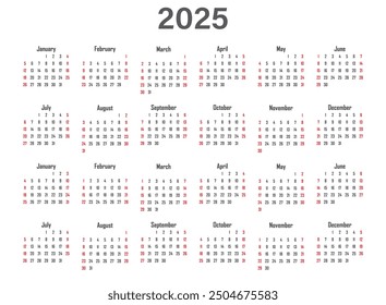 Calendar 2025 year icon in flat style. Planner vector illustration on isolated background. Calender sign business concept.