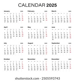 Calendar 2025 year icon in flat style. Planner vector illustration on isolated background. Calender sign business concept.