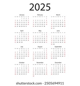 Calendar 2025 year icon in flat style. Planner vector illustration on isolated background. Calender sign business concept.