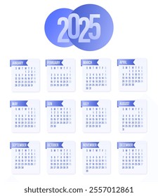 Calendar 2025 year. Planner corporate template design set. Week starts on Monday. Business Design Planner Template. Vector illustration