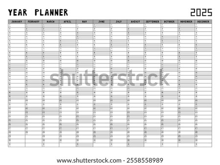 Calendar 2025 year planner template. Vector illustration.
