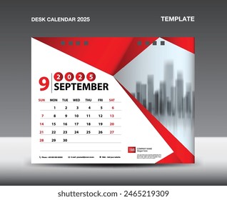 Calendario 2025 año de Plantilla Vector - Septiembre 2025 año, Calendario de escritorio 2025 diseño, La semana comienza domingo, Planificador, Diseño de papelería, folleto, Calendario de impresión, gradiente de polígono de fondo concepto
