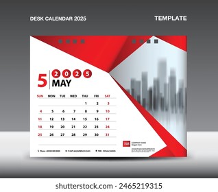 Kalender 2025 Jahr Vorlage Vektorgrafik- Mai 2025 Jahr, Schreibtischkalender 2025 Design, Wochenbeginn Sonntag, Planer, Schreibwarendesign, Flyer, Kalenderdruck, Gradientenpolygon Hintergrundkonzept