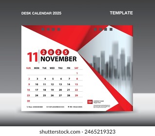 Kalender 2025 Jahr Vorlage Vektorgrafik- November 2025 Jahr, Schreibtischkalender 2025 Design, Wochenbeginn Sonntag, Planer, Schreibwarendesign, Flyer, Kalenderdruck, Gradientenpolygon Hintergrundkonzept
