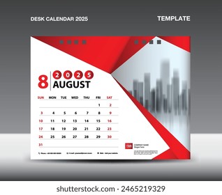 Calendario 2025 año de Plantilla Vector - Agosto 2025 año, Calendario de escritorio 2025 diseño, Inicio de la semana Domingo, Planificador, Diseño de papelería, folleto, Calendario de impresión, gradiente de polígono de fondo concepto