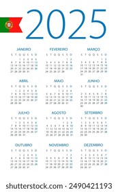 Calendar 2025 year - vector illustration. Portuguese version