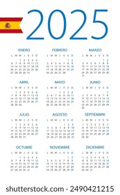 Calendario 2025 año - Ilustración vectorial. Versión en español