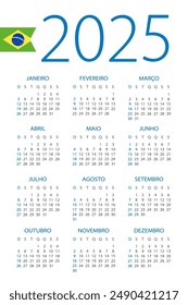 Calendario 2025 año - Ilustración vectorial. Versión brasileña