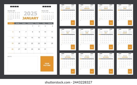Kalender für 2025 gelber Hintergrund