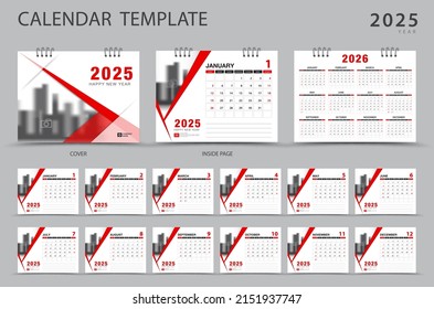 Calendar 2025-2026 template and cover design, Set Desk calendar 2025 template, Set of 12 Months, Week starts on Sunday, wall calendar 2026, Stationery design, corporate planner, print media, Vector