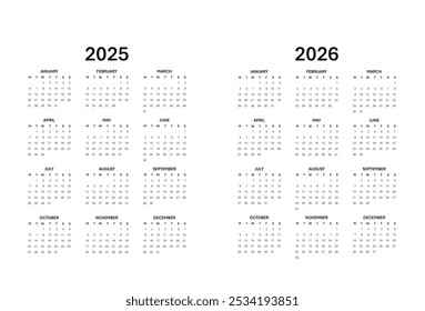 Calendario para 2025-2026. La semana comienza el lunes.