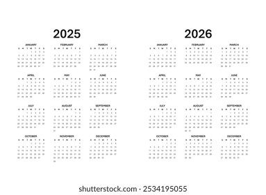 Calendar for 2025-2026 Week starts on Sunday.