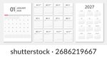 Calendar 2026, calendar 2027 week start Sunday corporate design template vector.