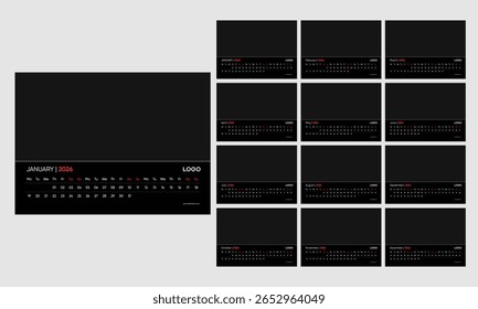 calendar 2026, desk calendar, 2026 desk calendar design, black color desk calendar design