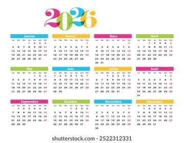 Calendar 2026 in french language