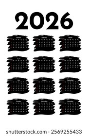 Calendar for 2026 isolated on a white background. Sunday to Monday, business template. Vector illustration