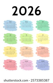 Calendar for 2026 isolated on a white background. Sunday to Monday, business template. Vector illustration