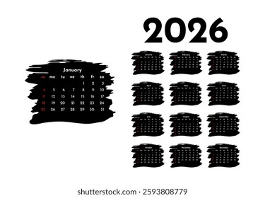 Calendar for 2026 isolated on a white background. Sunday to Monday, business template. Vector illustration
