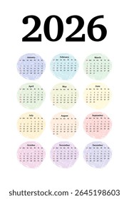 Calendar for 2026 isolated on a white background. Sunday to Monday, business template. Vector illustration