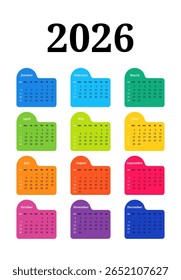 Calendar for 2026 isolated on a white background. Sunday to Monday, business template. Vector illustration