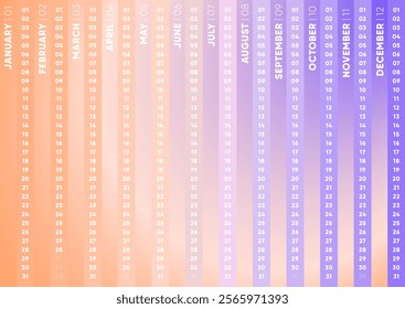 Calendar 2026, Planner 2026 Vertical Yearly Calendar Gradient Orange to Purple Design Vector