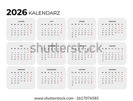 Calendar 2026 in Polish language. Vector template