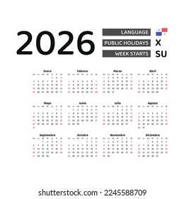 Calendar 2026 Spanish language with Panama public holidays. Week starts from Sunday. Graphic design vector illustration.