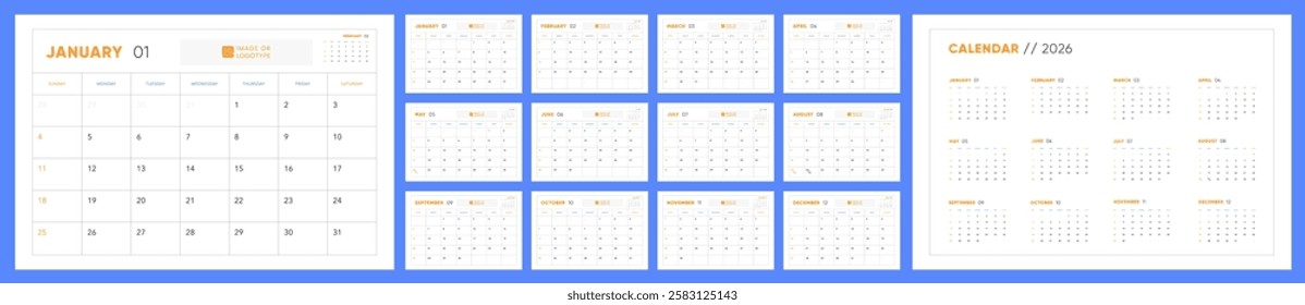 Calendar 2026, Calendar 2026 Sunday Start Corporate Design Template.