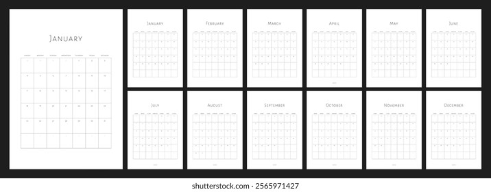 Calendar 2026, Calendar 2026 Sunday Start Minimalist Elegant Design Template Vector