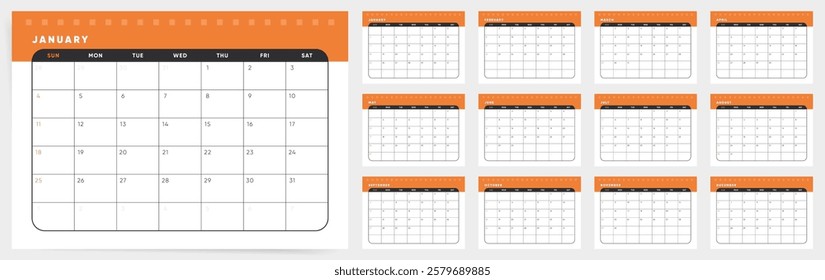 Calendar 2026 Sunday Start, Orange Block Corporate Organizer Template