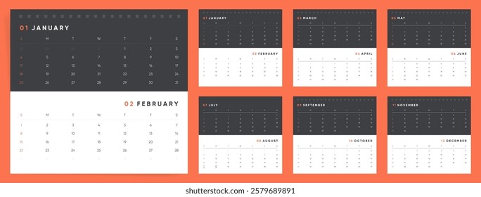 Calendar 2026, Calendar 2026 Sunday Start Portable 2 Months on One Page Calendar Planner for 2026 Year Design Template	