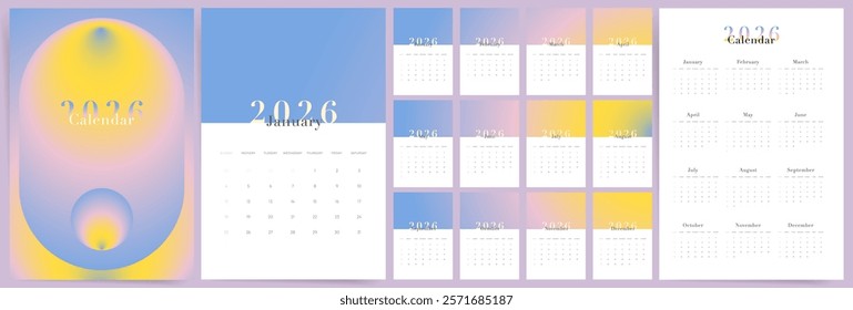 Calendar 2026 Sunday Start Surreal Gradient Corporate Design Template