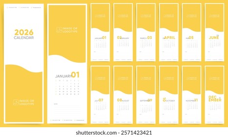 Calendar 2026 Sunday Start Vertical Yellow Corporate Design Template