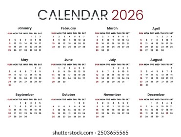 Calendar 2026 template, сalendar 2025 week start Monday, corporate vector design,for the office.