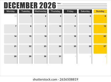 Calendar 2026 template planner vector diary in a minimalist style