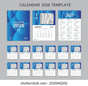 Calendar 2026 template set and Calendar 2027 Design, Desk calendar 2026, wall calendar 2026 year, Week Start On Sunday, Planner, Stationery, Printing, poster, vertical artwork
