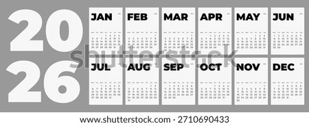 Calendar 2026. Week starts on Monday. Vertical planner. Vector Page A4 set