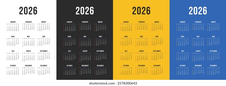 Calendar 2026, Calendar 2026 Week Starts Sunday One Page A4 Business Design Planner Template.