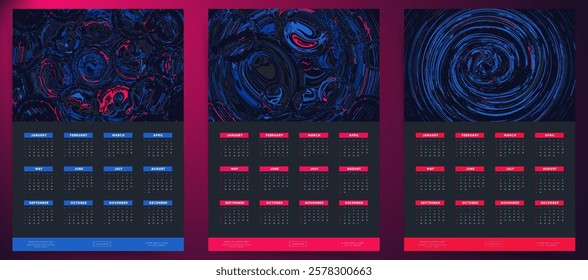 Calendar 2026, Calendar 2026 Week Starts Sunday One Page A4 Colorful Dark Technology Galaxy Art Design Planner Template.