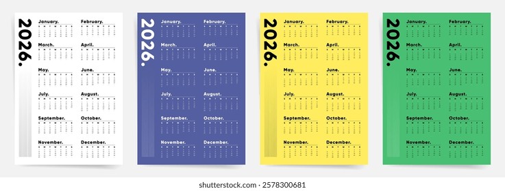 Calendar 2026, Calendar 2026 Week Starts Sunday One Page A4 Colorful Modern Design Planner Template.
