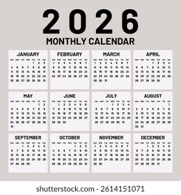  Calendar 2026, Calendar 2026 Week Starts Sunday,  2026 calendar design, 2026 calendar vertical - week starts with Sunday.