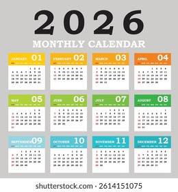  Calendar 2026, Calendar 2026 Week Starts Sunday,  2026 calendar design, 2026 calendar vertical - week starts with Sunday.