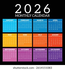  Calendar 2026, Calendar 2026 Week Starts Sunday,  2026 calendar design, 2026 calendar vertical - week starts with Sunday.